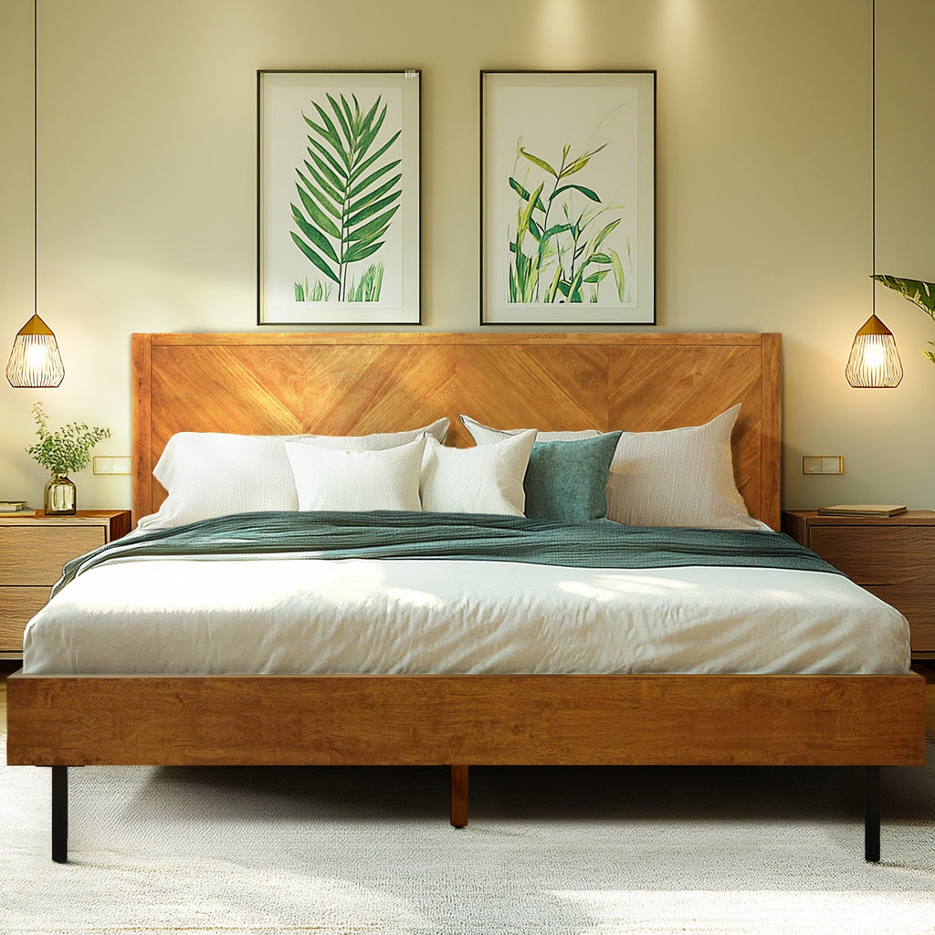 Acacia Solid Wood Bed Frame - Alander Deluxe Platform Bed