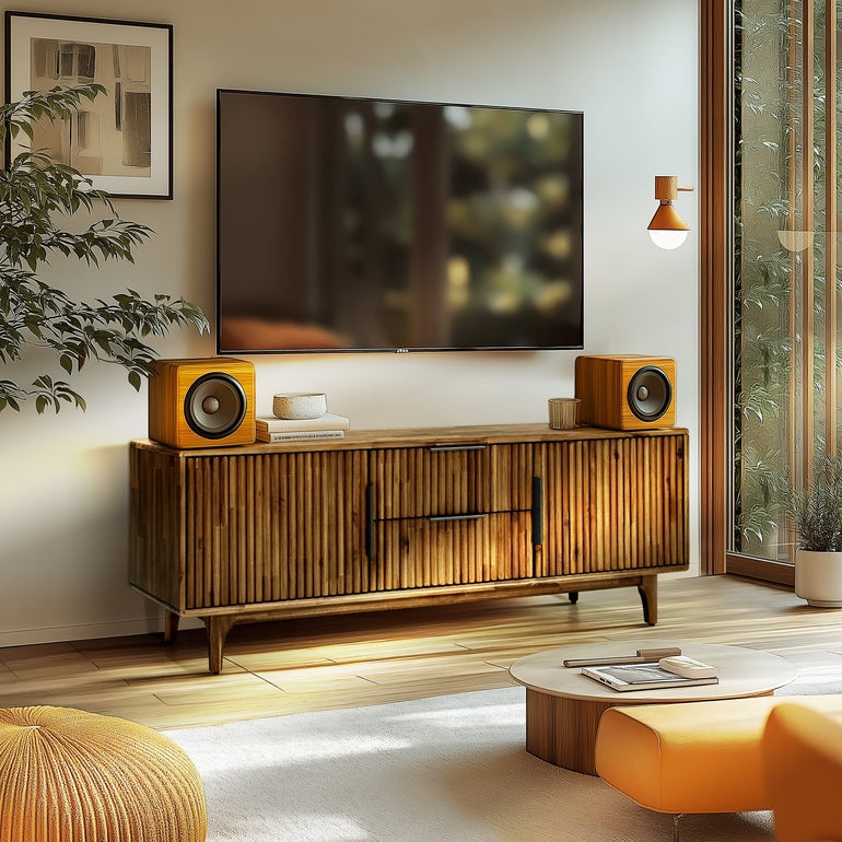 Megsu Bosk Wood Fluted TV Stand