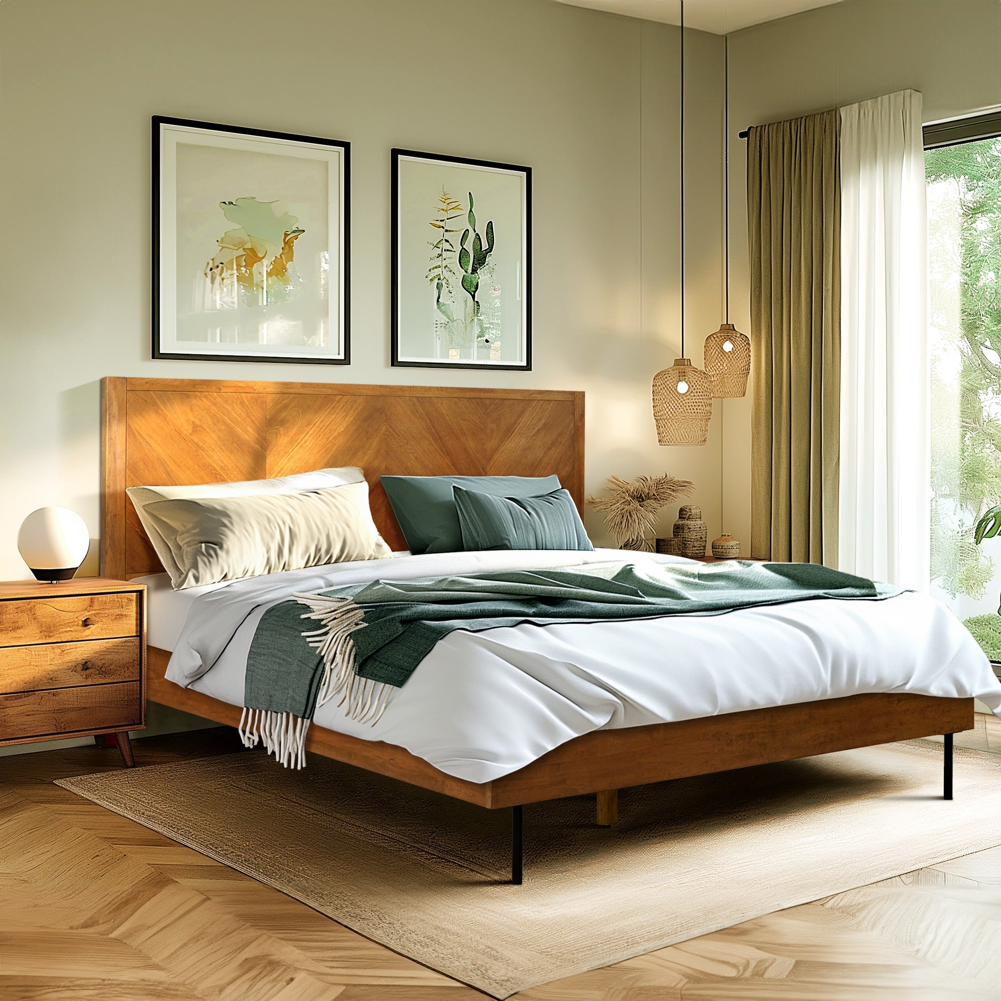 Acacia Solid Wood Bed Frame - Alander Deluxe Platform Bed