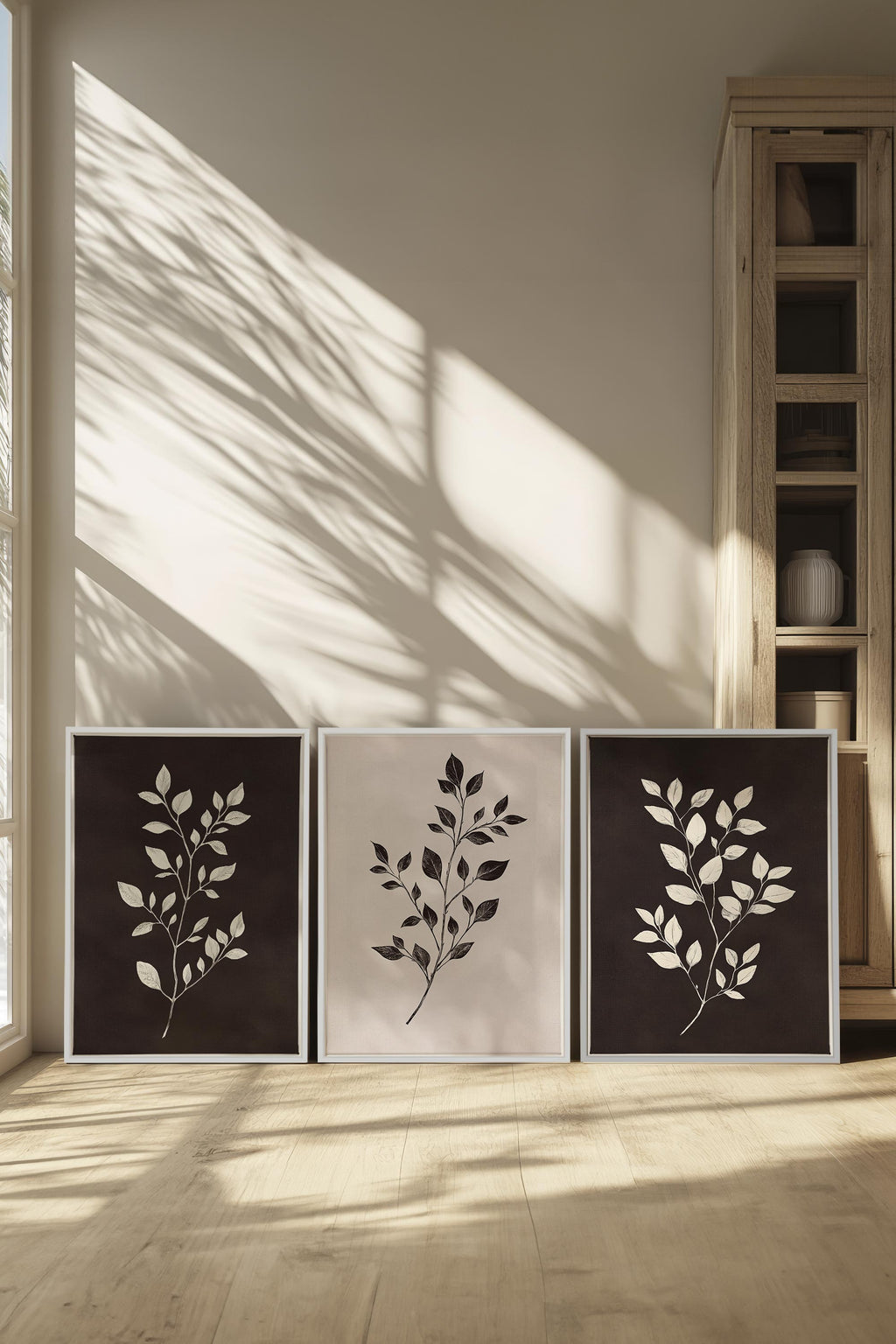 TRIO FEUILLAGE BRUN Stretched Canvas Artwork x3