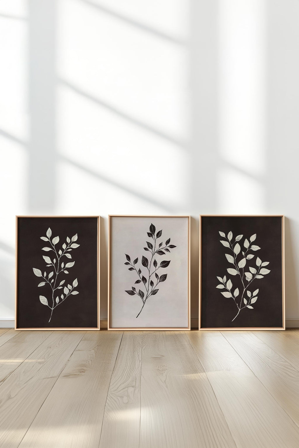 TRIO FEUILLAGE BRUN Stretched Canvas Artwork x3