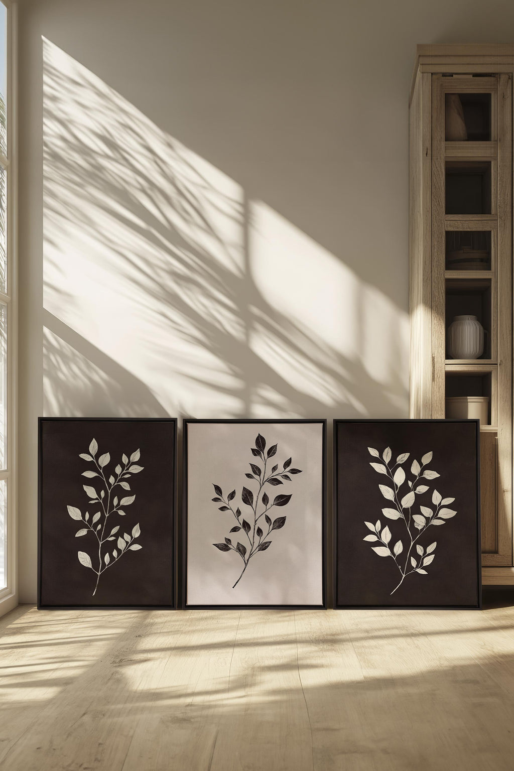 TRIO FEUILLAGE BRUN Stretched Canvas Artwork x3