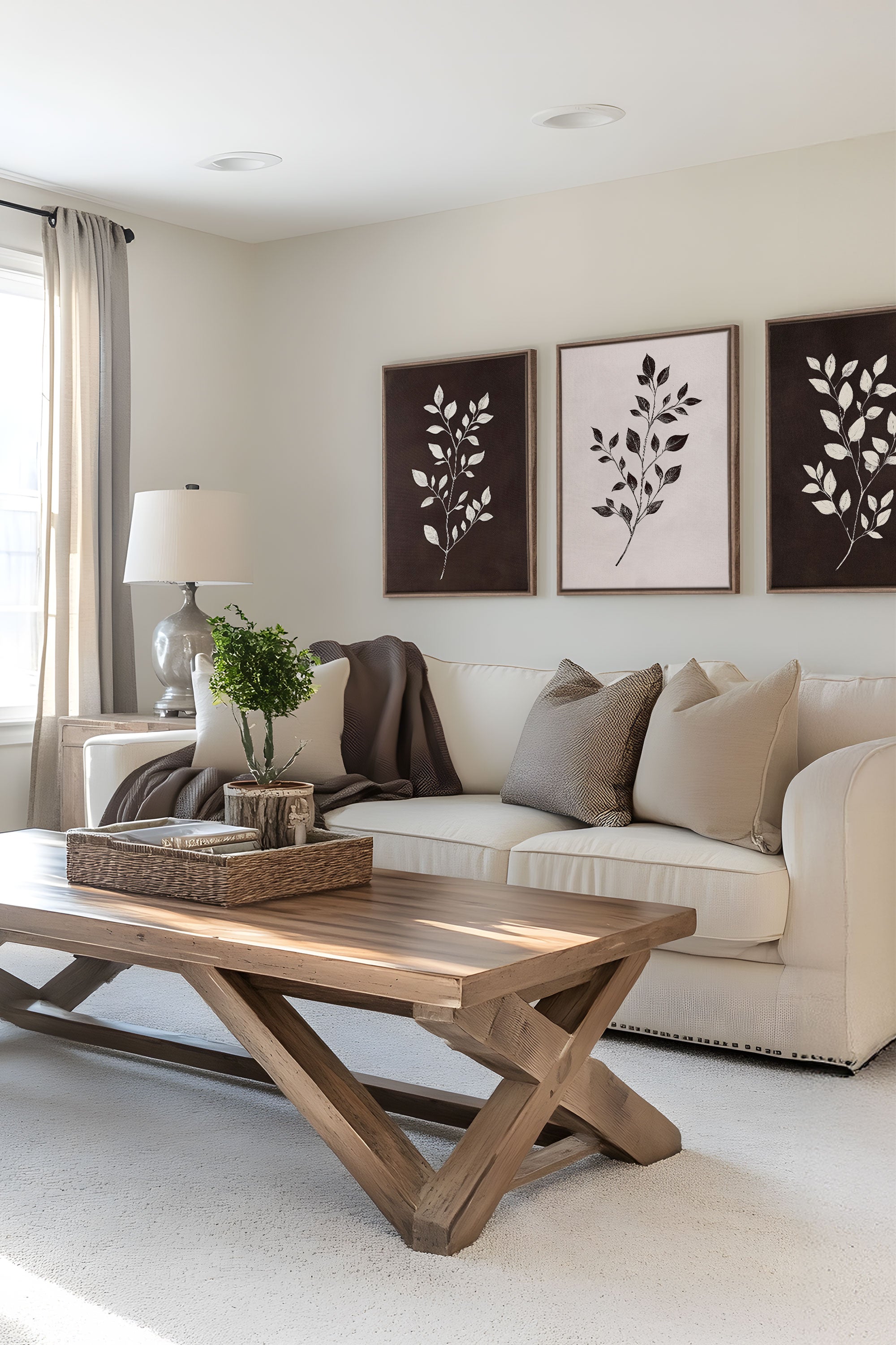 TRIO FEUILLAGE BRUN Stretched Canvas Artwork x3