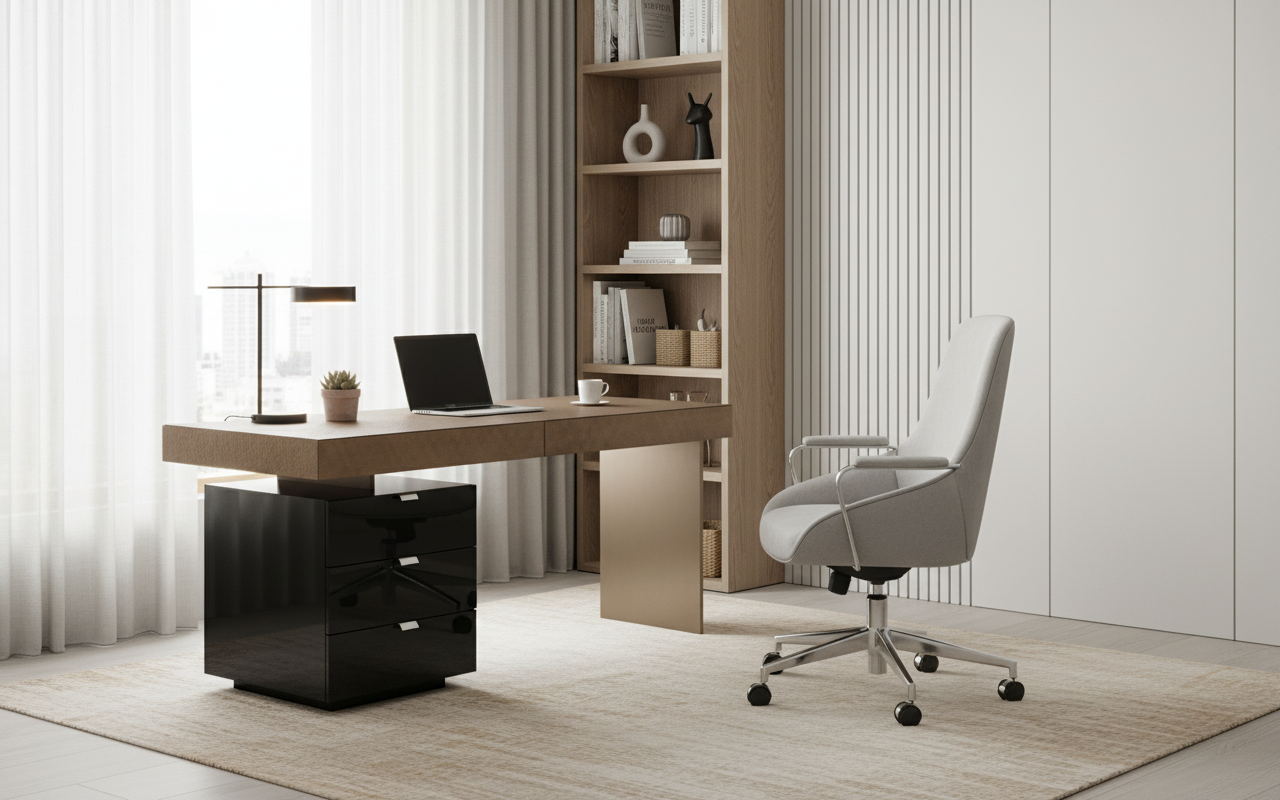 Escritorio ejecutivo Vantage con pedestal de tres cajones