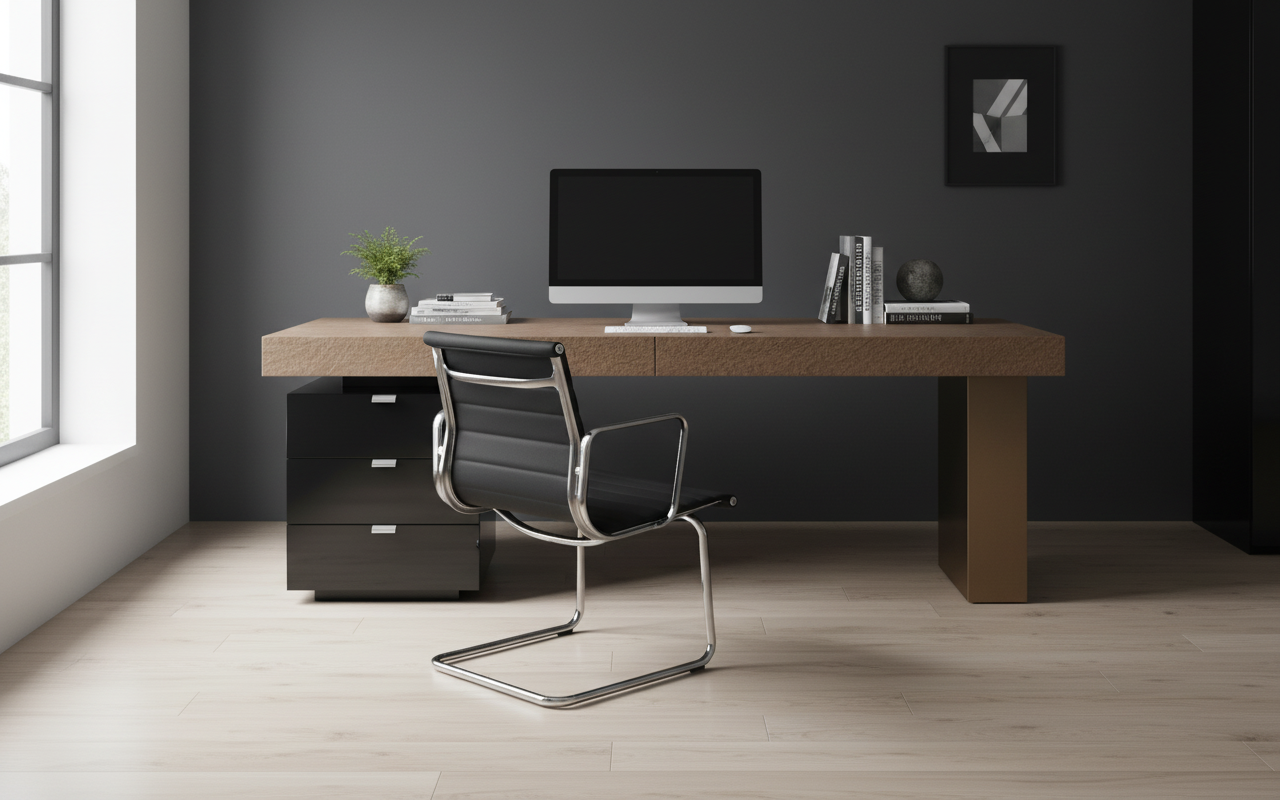 Escritorio ejecutivo Vantage con pedestal de tres cajones