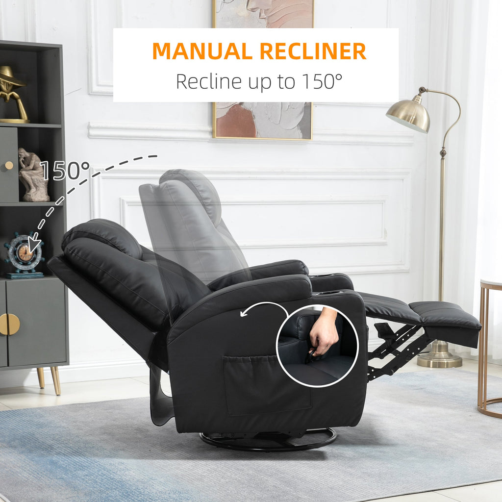 Brady Massage Recliner Chair with Swivel, Rocker Features and  8 Vibration Points-Black