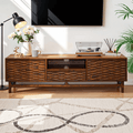 Mueble de TV de madera maciza Acacia Elara con almacenamiento y gestión de cables para televisores de hasta 80"