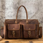 Retro Crazy Horse Leather Weekender Travel Duffel Bag with Laptop Compartment