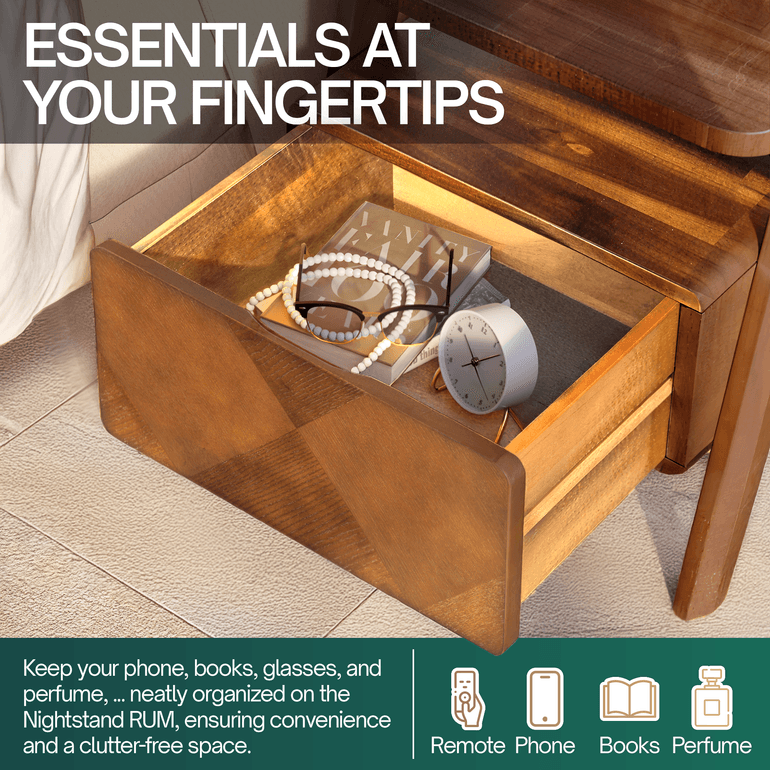 Rorns Rum Nightstand with Drawer for Stylish Bedroom Storage