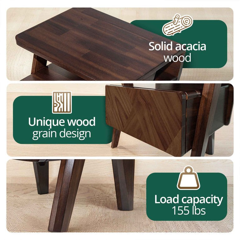 Rorns Rum Nightstand with Drawer for Stylish Bedroom Storage