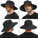 EINSKEY Sun Hat for Men/Women, Waterproof Wide Brim Bucket Hat UV Protection Boonie Hat for Fishing Hiking Garden Beach Black