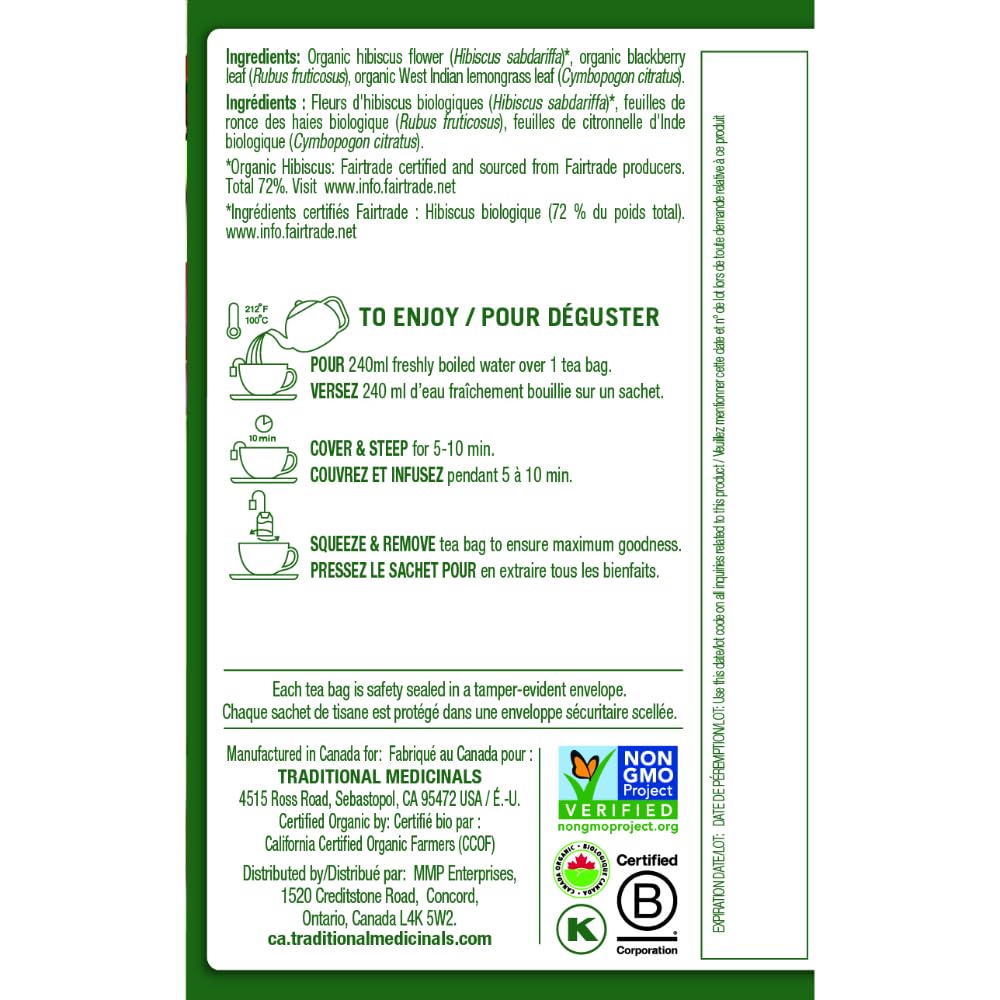 Traditional Medicinals - Organic Hibiscus Herbal Tea (Pack of 6) - Fair Trade Ingredients - Tart, Tangy and Fruity - 96 Tea Bags Total