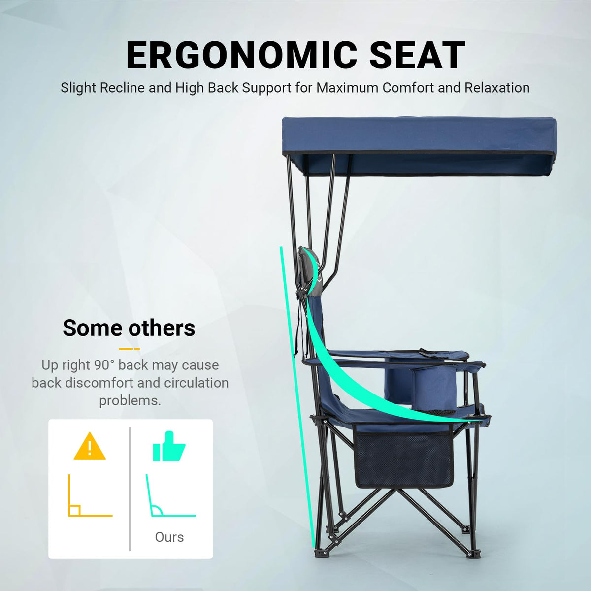 Overmont Beach Chair with Canopy Shade and Cooler - Support 330lbs Oversized Folding Camping Chair with Umbrella- Cup Holder - Cool Bag - Lounge Chair for Sand Travel Outdoor Pool Sports Blue 2pcs