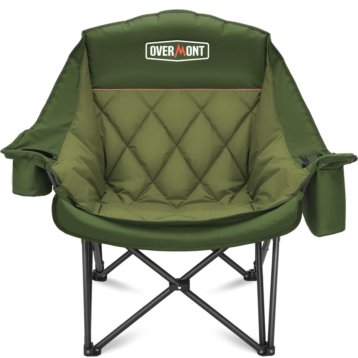 Overmont Oversized XL Camping Chair for Adults - 400lbs Support Heavy-Duty Padded Folding Chair with Side Pocket Cup Holder Cooling Bag for Outdoor Sports Garden Beach Fishing Lawn Green
