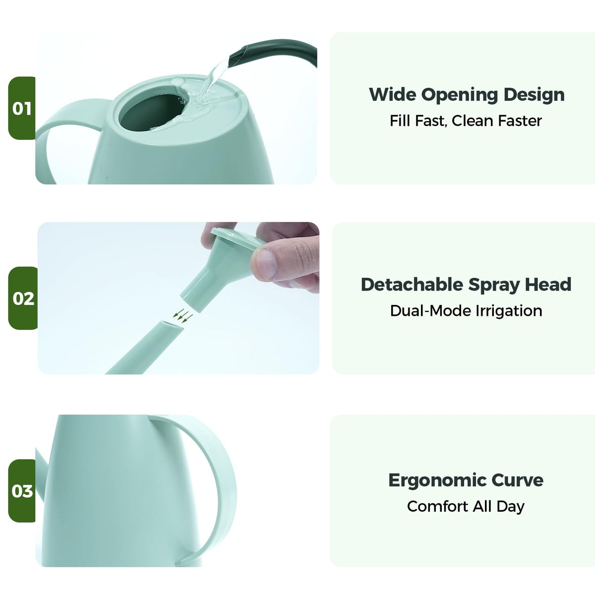 Bamworld Watering Can for Indoor Plants Long Spout Watering Cans for Garden Plants Indoor Outdoor Small Water Can for House Flower 1.8L 60oz 1/2 Gallon(Green)