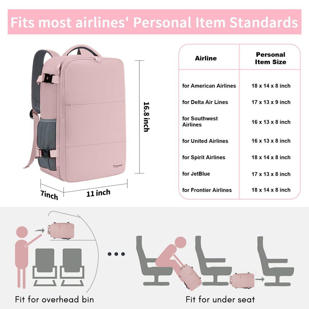 Taygeer Travel Backpack for Women, Carry On Backpack with Shoe Pouch, TSA 15.6inch Laptop Backpack Flight Approved, College Nurse Bag Casual Daypack for Weekender Business Hiking, Pink