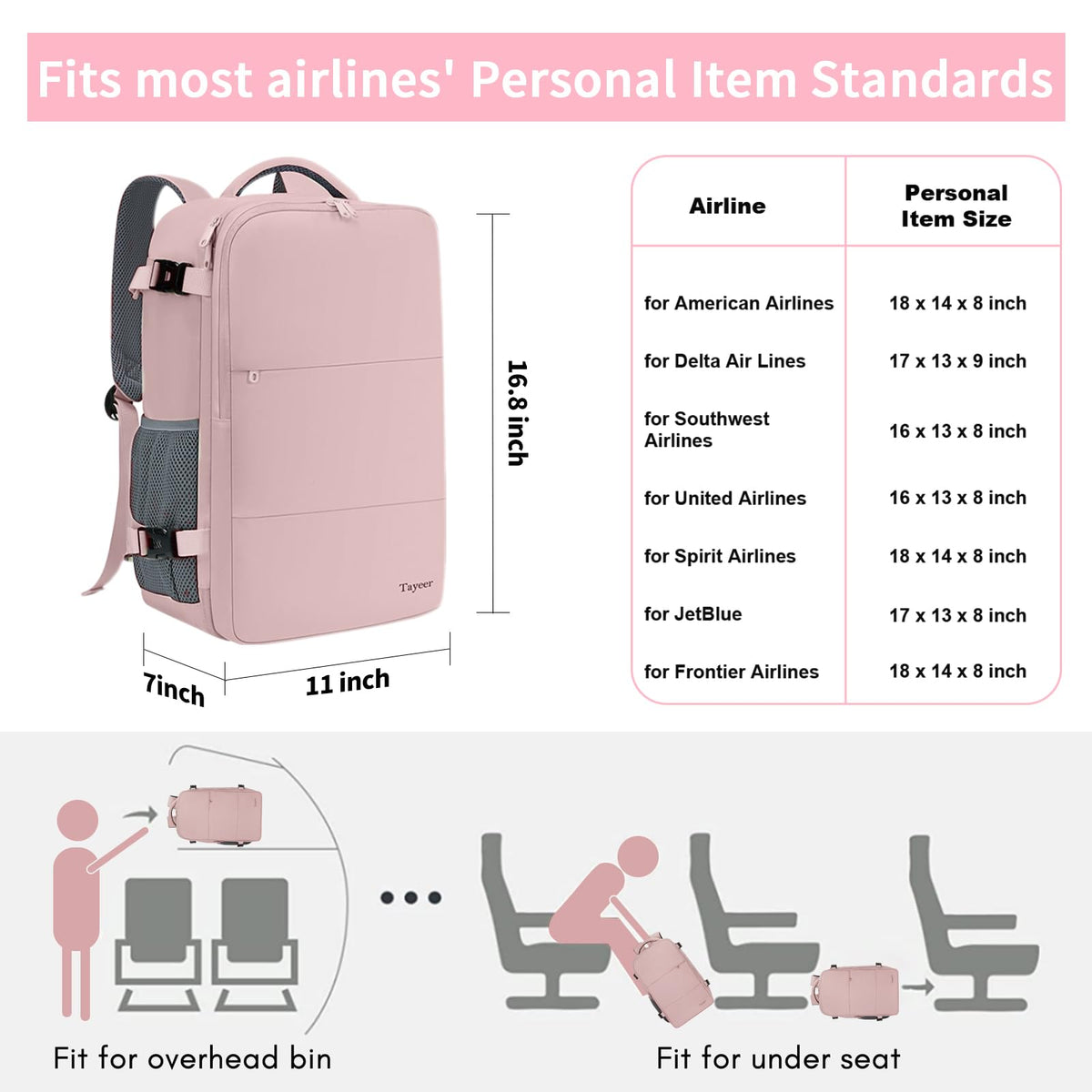 Taygeer Travel Backpack for Women, Carry On Backpack with Shoe Pouch, TSA 15.6inch Laptop Backpack Flight Approved, College Nurse Bag Casual Daypack for Weekender Business Hiking, Pink