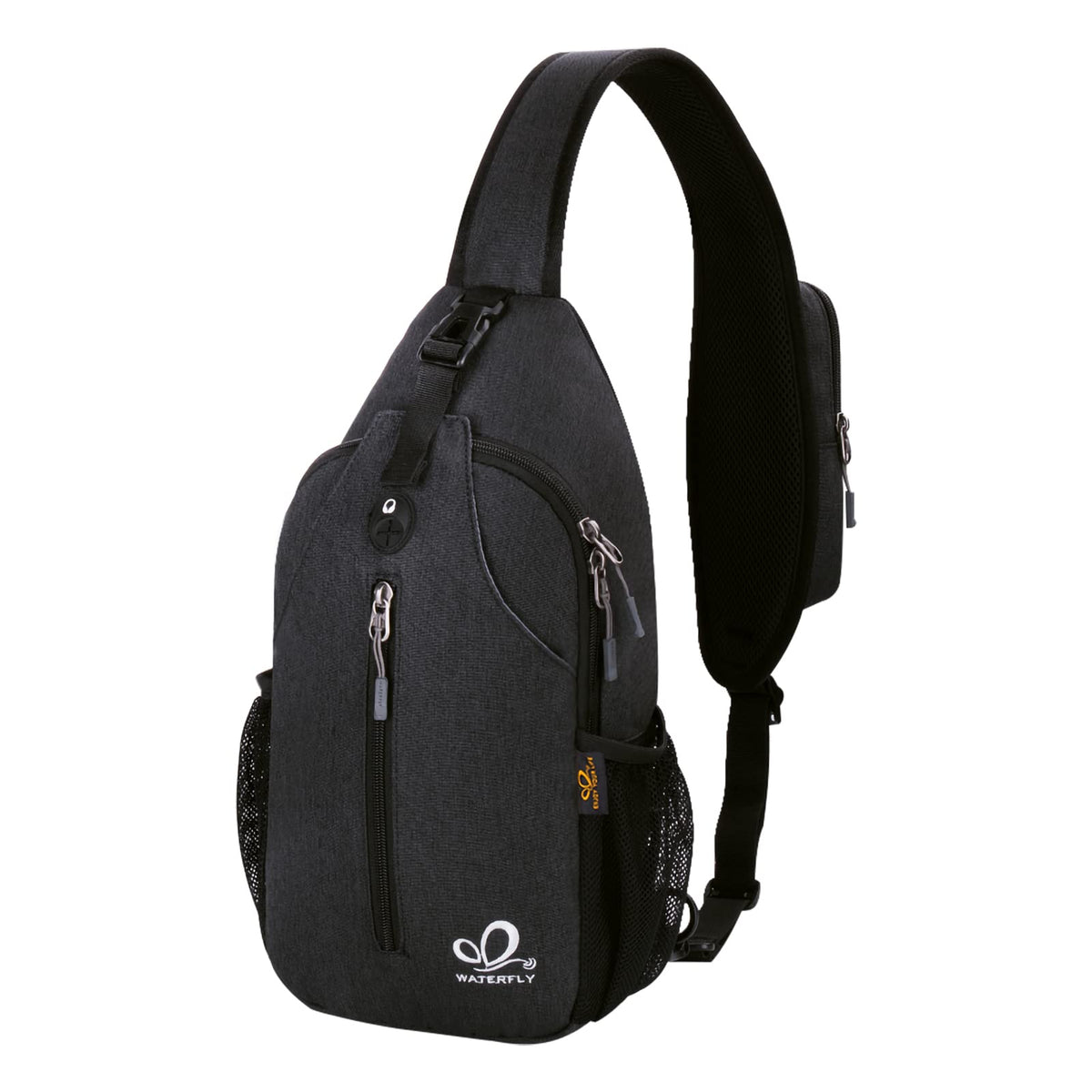 WATERFLY Sling Bag Sling Backpack Crossbody Bag Hiking Daypack for Men Women (Black Color)