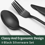 24-Piece Black Silverware Set with Steak Knives, Black Flatware Set for 4, Food-Grade Stainless Steel Tableware Cutlery Set, Mirror Finished Utensil Sets for Home Restaurant 🍁 All In One Marketplace Canada