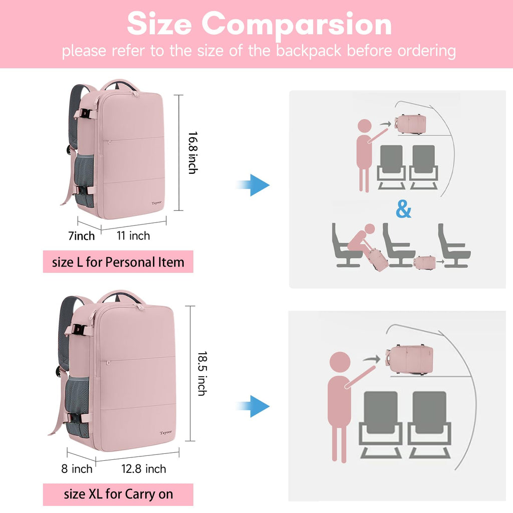 Taygeer Travel Backpack for Women, Carry On Backpack with Shoe Pouch, TSA 15.6inch Laptop Backpack Flight Approved, College Nurse Bag Casual Daypack for Weekender Business Hiking, Pink