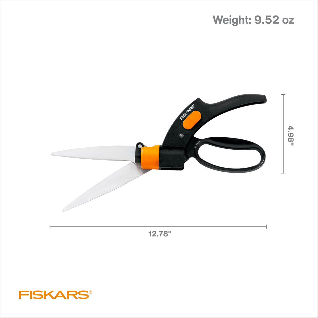 Fiskars Shear Ease Grass Shears - 5" Stainless Steel Blades - 360-Degree Swivel Blade Plant Cutting Scissors - Garden Shears and Grass Cutter