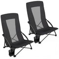 SONGMICS Set of 2 Portable Beach Chairs for Adults, Max. Load 330 lb Each, High Backrest, Cup Holder, Lightweight, Heavy-Duty, Black UGCB067B01V1
