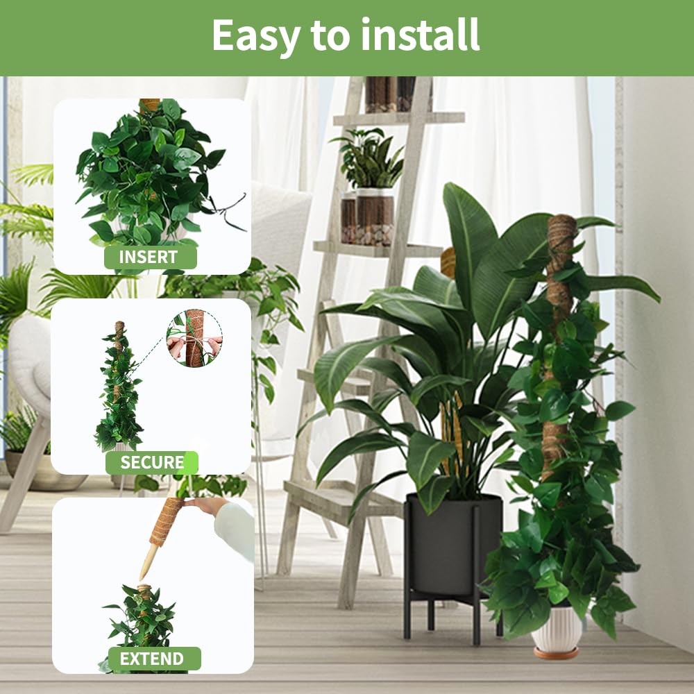 Moss Pole Plant Support Monstera - 5 Pack Coco Coir Moss Stick Plants Climber Support Indoor Monstera Stake for Climbing Plants Live House Potted, Vine, Pothos, Philodendron to Grow Upwards