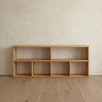 Mueble de TV de 65 pulgadas con estantería en roble blanco