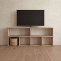 Mueble de TV de 65 pulgadas con estantería en roble blanco