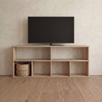 Mueble de TV de 65 pulgadas con estantería en roble blanco