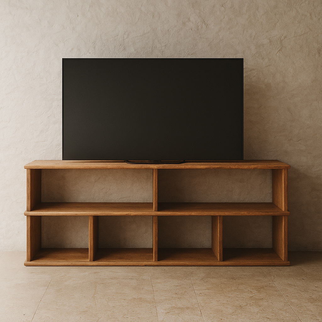 65 Inch Bookshelf TV Stand in Red Oak