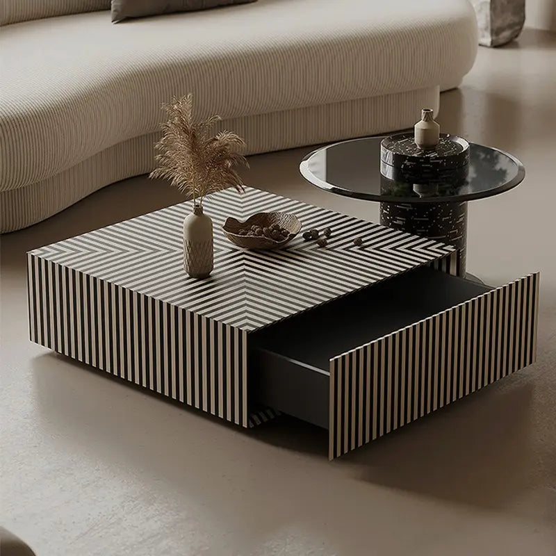 BT85 Modern Piano Stripe Nested Coffee Table Set with Storage