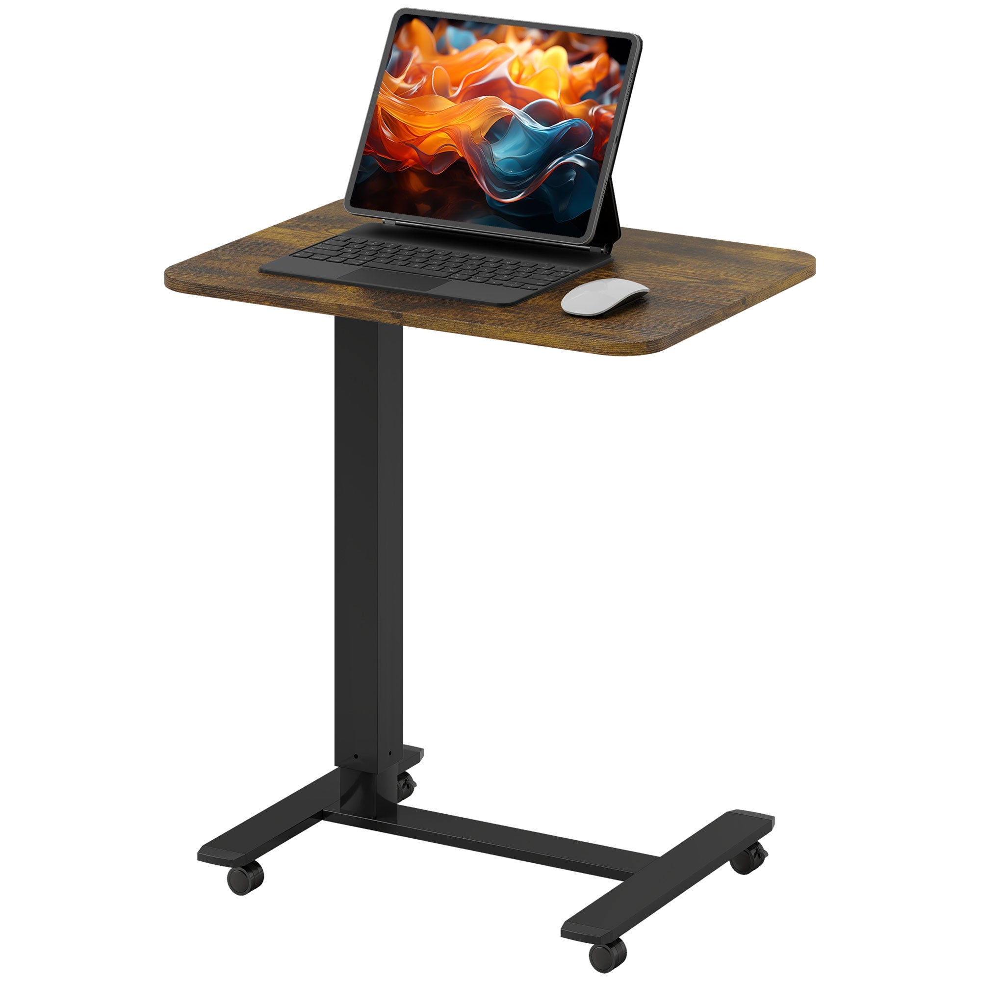 Emerson Pneumatic Mobile Standing Desk with Adjustable Height-Rustic Brown