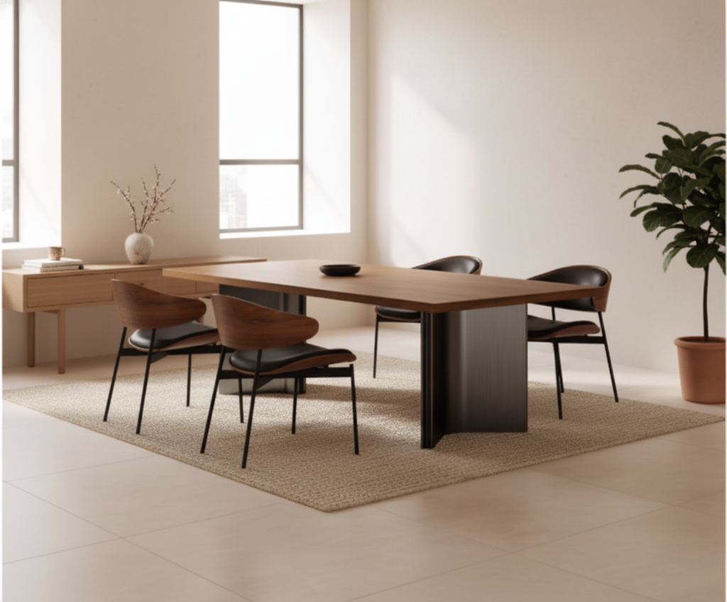 Juego de comedor Aero Curve de nogal y cuero