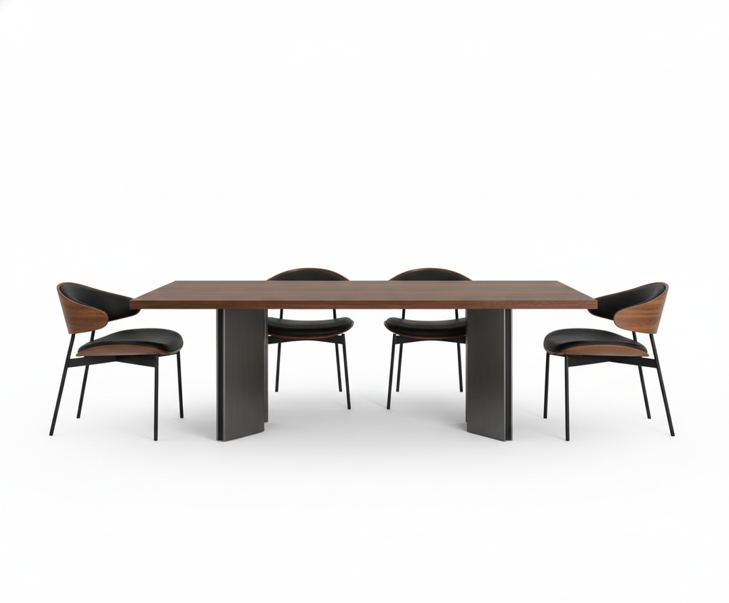 Juego de comedor Aero Curve de nogal y cuero