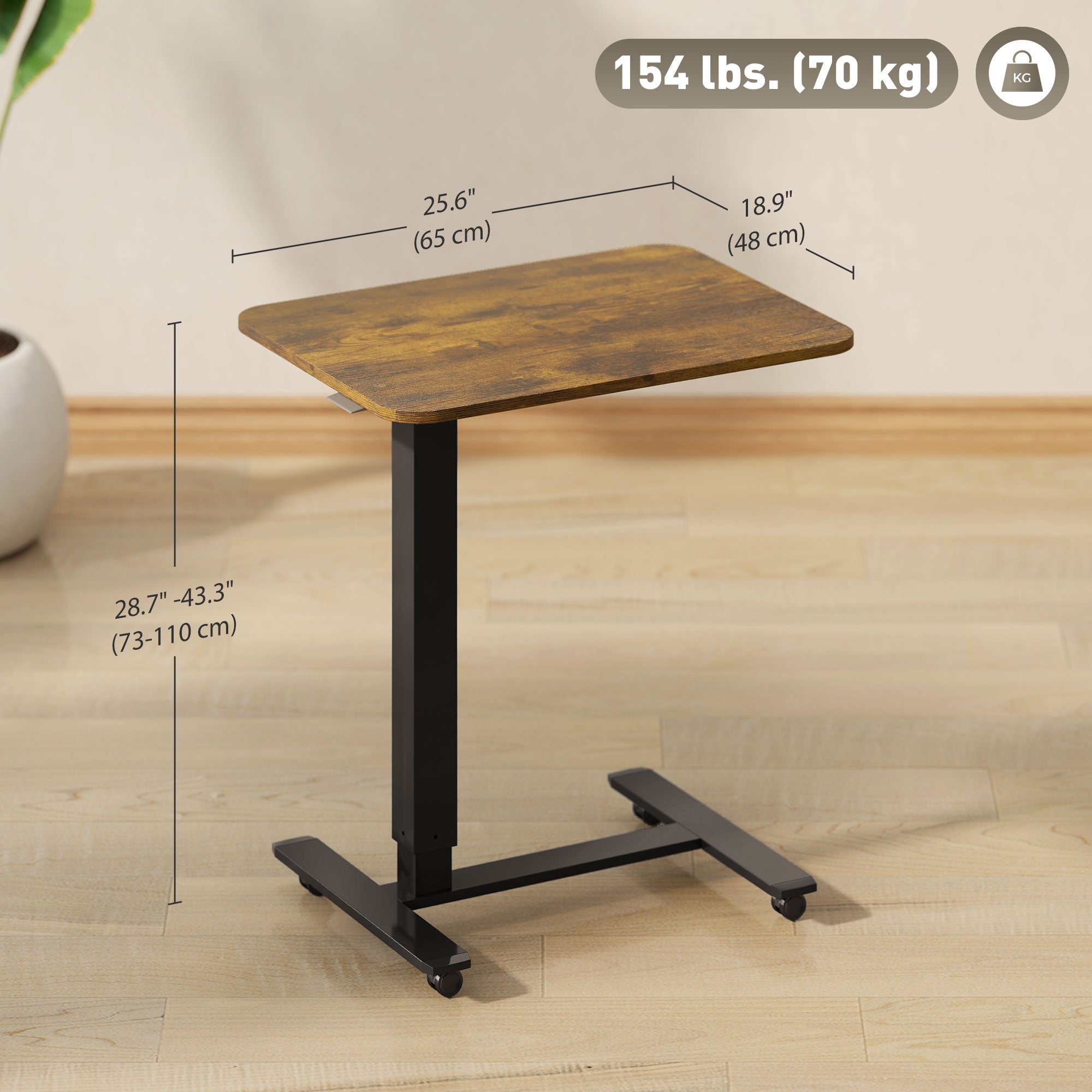 Emerson Pneumatic Mobile Standing Desk with Adjustable Height-Rustic Brown