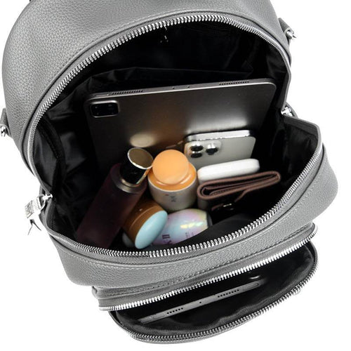 Large Capacity Soft Leather Student Backpack Trendy Travel Bag
