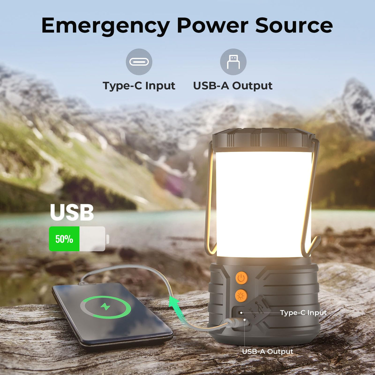 Camping Lantern,5000mAh Rechargeable Battery Emergency Lights for Power Outages,3 Colors,IPX4 Waterproof Portable Led Camping Tent Light for Home Indoor or Outdoor,1 Pack