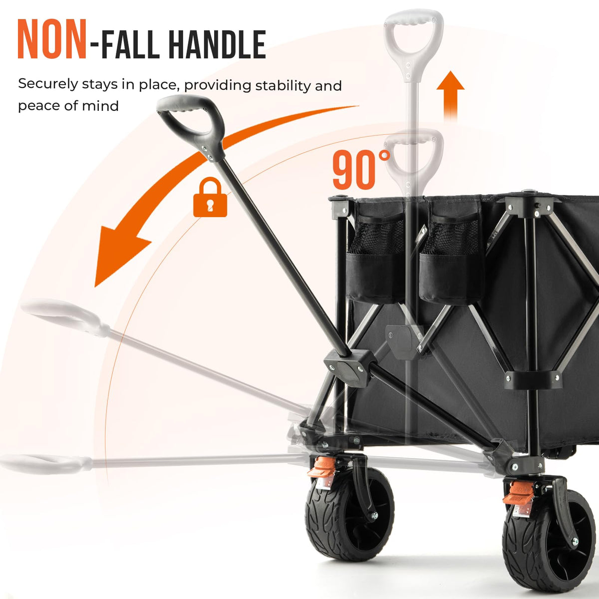 Overmont 300L Foldable Collapsible Wagon - Heavy Duty Utility Beach Wagon Cart with Rotatable Wide Wheels Inside Pockets for Camping Garden Shopping Sports - 440lbs Load