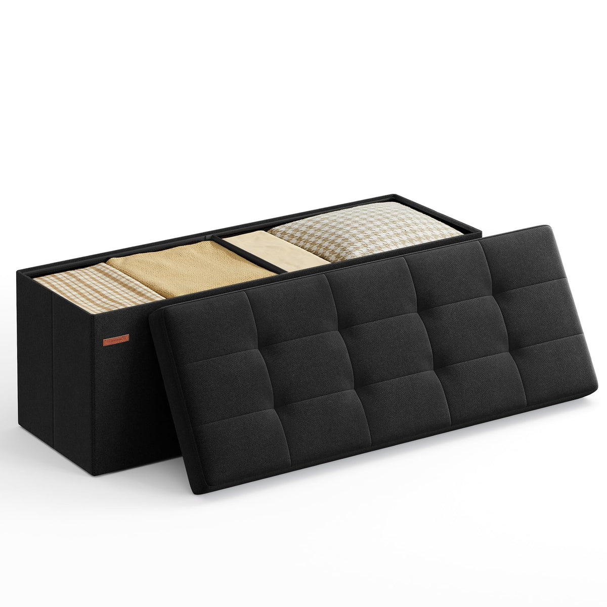 SONGMICS 110 cm Folding Storage Ottoman Bench, Padded Seat