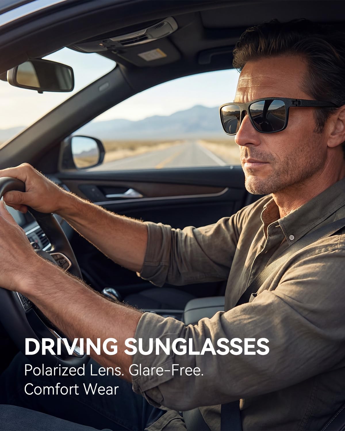 QALLY Polarized Sunglasses Men Lightweight Square Mens Sun Glasses for Driving Sports with UV400 Protection, Black/Dark Green/Tawny