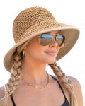 FURTALK Sun Hats for Women Handmade Summer Beach Hat Wide Brim Straw Hat Foldable Packable UPF 50 Crochet Travel Bucket Hat Kahaki