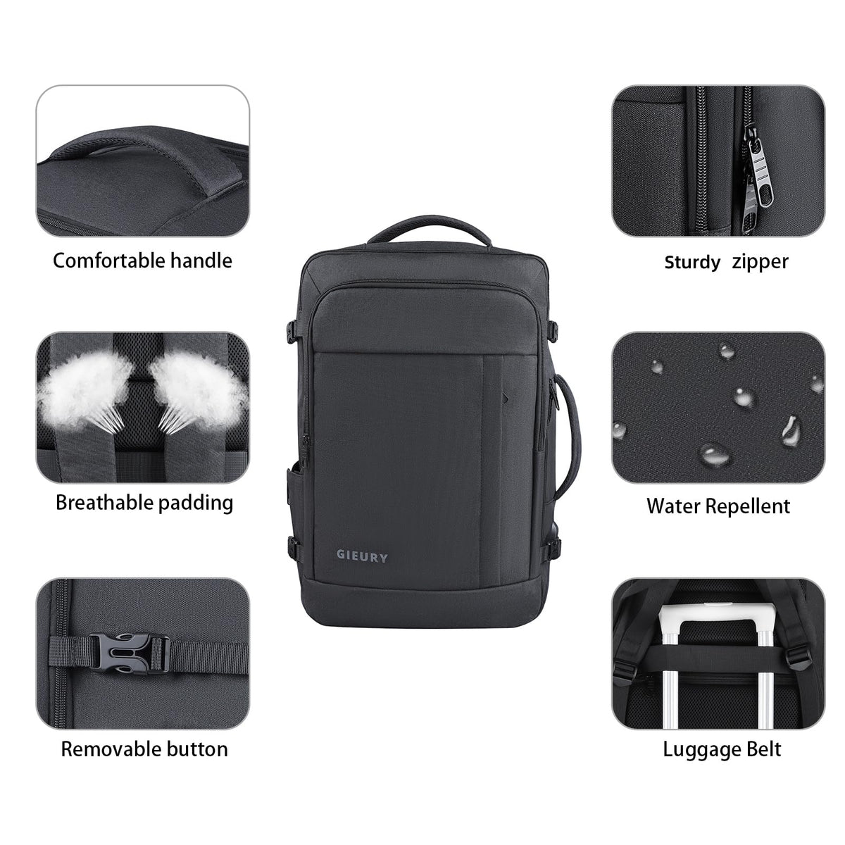 Carry On Backpack, 50L Travel Backpack, Luggage Backpack TSA Flight Approved Laptop Backpack for Men & Women, Large Expandable Backpack 40L Daypack Lightweight Business Weekender Bag, Black