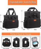 Expandable Large Lunch Bag, Double Deck Insulated Lunch Box Leakproof Durable Soft Cooler Bag for Men Women Adults Work Construction Beach Picnic Daytrip,16L,Black, GLENKEY