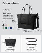 HOTOR Travel Duffel Bag - Large Weekender Bags for Women, Carry On Bag with Shoe Compartment, Overnight Bag with Toiletry Bag for Travel Essentials and Travel Accessories, Black, 34.0 x 45.0 x 20.0 cm