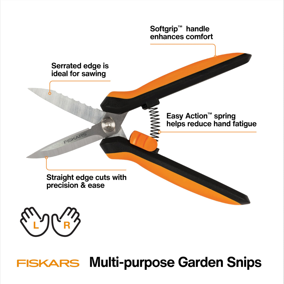 Fiskars Pruning Shears for Gardening, Multipurpose 8" Garden Shears with Sheath and SoftGrip Handle, Great for Cutting Nursery Pots, Bags, and Wire