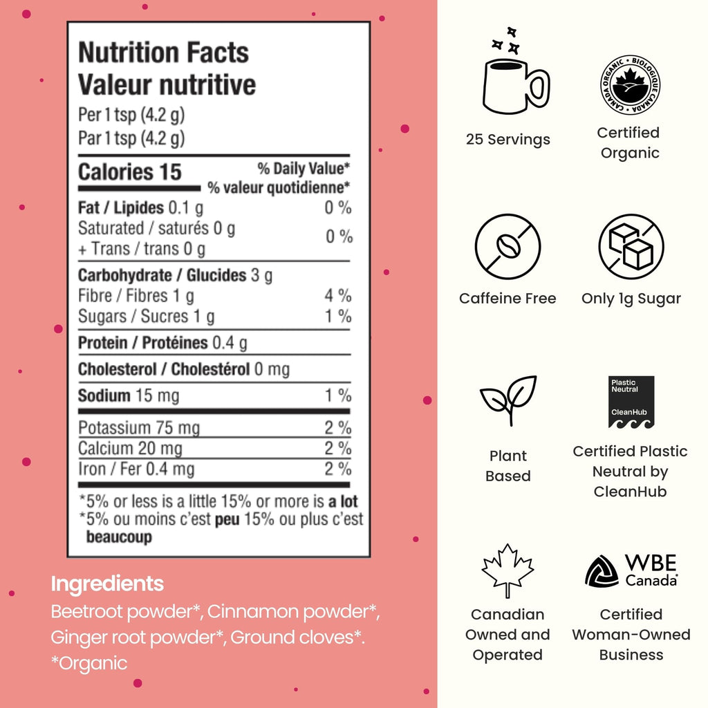 Blume Superfoods Latte - Beetroot Powder, Energy Boosting, Organic Beet Powder, Clove, Cinnamon, Ginger - Vegan, Gluten-Free - 25 Servings -Canadian Brand - As Seen on Dragons' Den