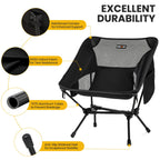 Overmont Lightweight Folding Camping Chair - Compact Backpacking Chair with Anti-Slip Feet Side Pocket Carry Bag - Stable Portable Ultralight for Outdoor Hiking Lawn Camp, Supports 330LBS, 1pack