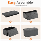 Sweetcrispy Folding Storage Ottoman Bench, Light Grey, Entryway Bench for Living Room, Ottomans with Storage for Bedroom, Heavy Duty 660 lbs Load Capacity, Linen Footrest Seat