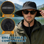 EINSKEY Sun Hat for Men/Women, Waterproof Wide Brim Bucket Hat UV Protection Boonie Hat for Fishing Hiking Garden Beach Black